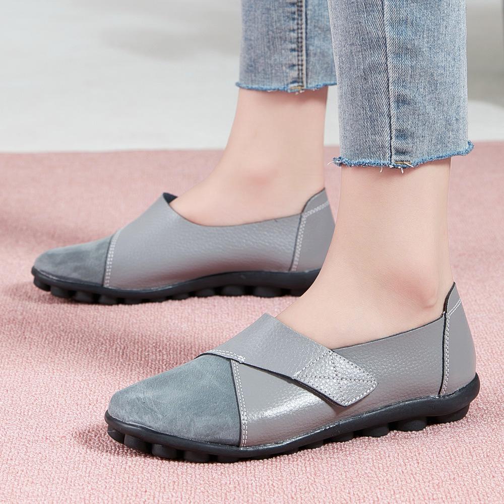 Mocasines de piel de vaca para mujer de talla grande con velcro mágico para otoño e invierno