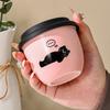 Pink Coffee Cup Holding Cup Small Capacity Girl Winter Hand Warmer Cup Ceramic with Silicone Lid Kitten Latte Cup