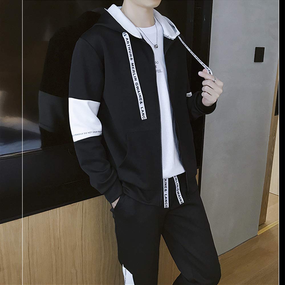 Tracksuit and Sweatsuit Plus Sizes Loose Stylish Hoodie with Long [foveitaa] Men's Set, Available, Fall/Spring Wear, Fit, Zip-Up Pockets, Sleeves,