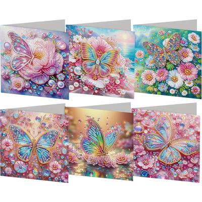6Pcs Christmas Dogs Rhinestone Painting Card Kit Diamond Drawing Card Diamond Painting Greeting Card for Holiday Party Favors