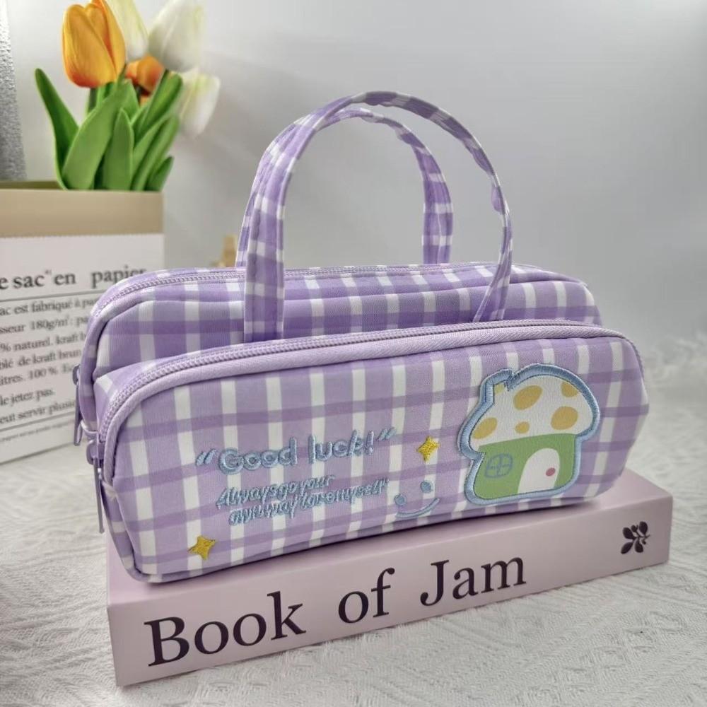 

New Cute Design Stationery Pouch House Pattern Embroidery Style Pencil Case Large Capacity Stationery Bag School Use фиолетовый