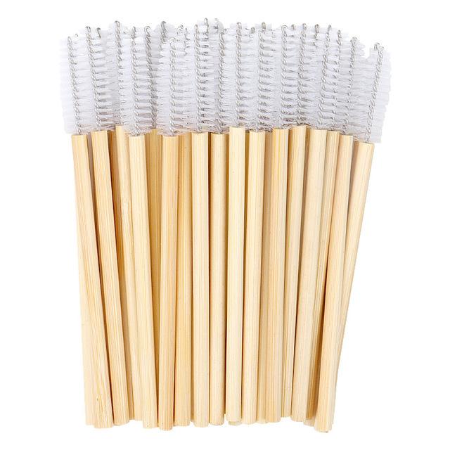 Practical 50pcs Bamboo Handle Disposable Silicone Eyelash Brushes Eyebrow Extension Mascara Wands Applicator Women Makeup Tools