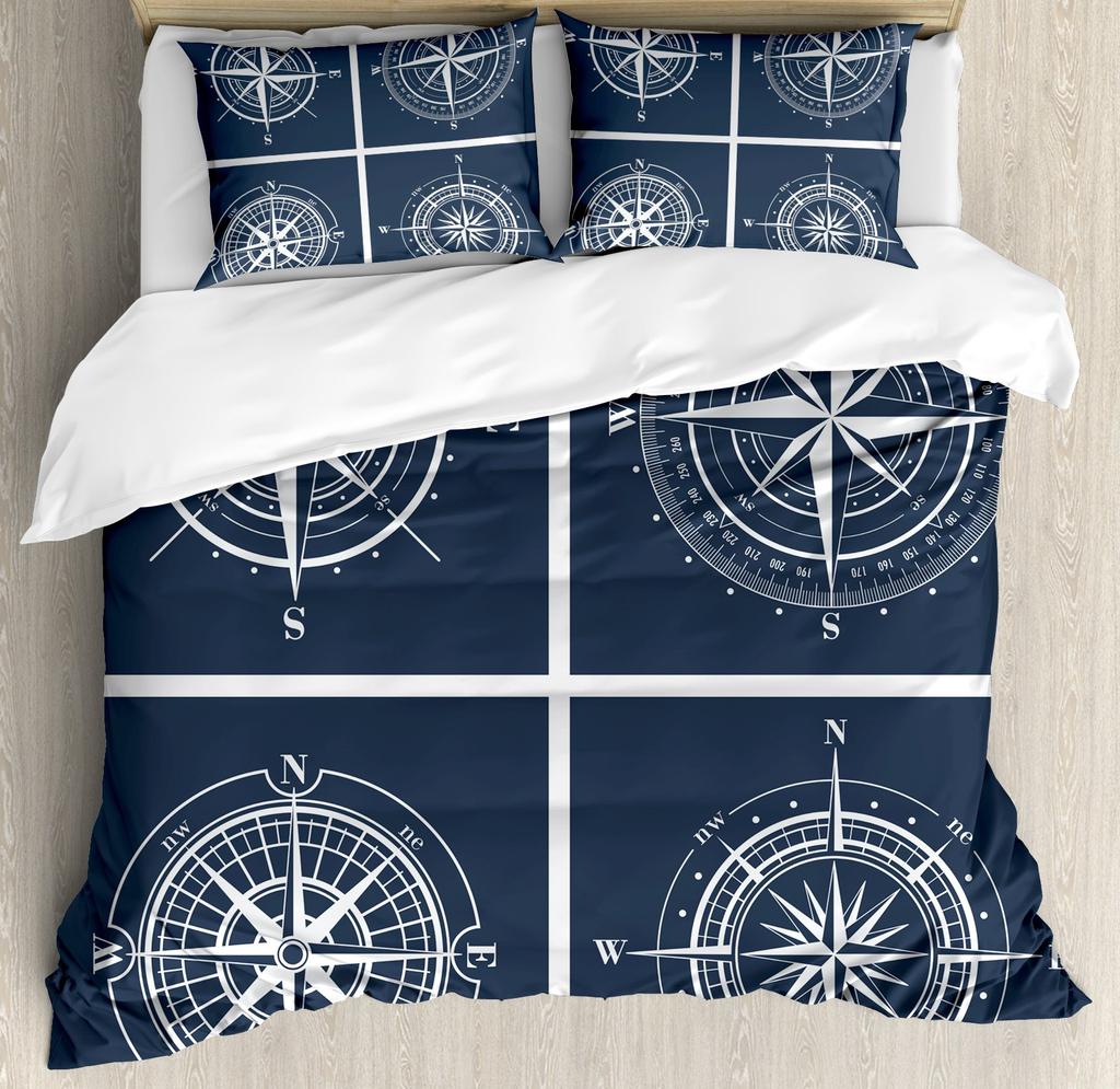 Compass Print Comforter Cover For Children Kids Boys Girl Bedding Set Vinatge World Duvet Cover Ocean Room Decor Queen Full Size