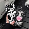 White Black Dairy Cattle Symbol Soft Phone Case for iPhone 16 16E 17 Air 15 Pro Max 14 Plus 13 Mini 11 12 7 Black Cover Back She
