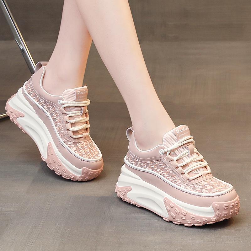 

Fashion 2025 Air Mesh Fashion Genuine Leather Comfy High Brand Breathable Shoes Chunky Sneaker Spring Summer Platform Women Wedge Shoes 36 розовый