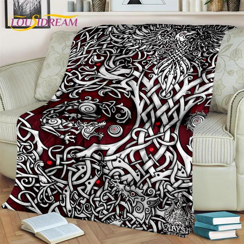 Wikinger-Decke mit nordischer Mythologie, Fenrir-Krähe, Flanell-Überwurf, Decke für Zuhause, Schlafzimmer, Bett, Sofa, Picknick, Büro, Wandern, Freizeit, Nickerchen, Geschenk