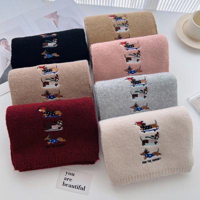 Plain Embroider Dachshund Dog Knitted Warm Shawl Scarf Winter Female High Quality Wrap Pashmina Stole Bufandas Hijab Snood