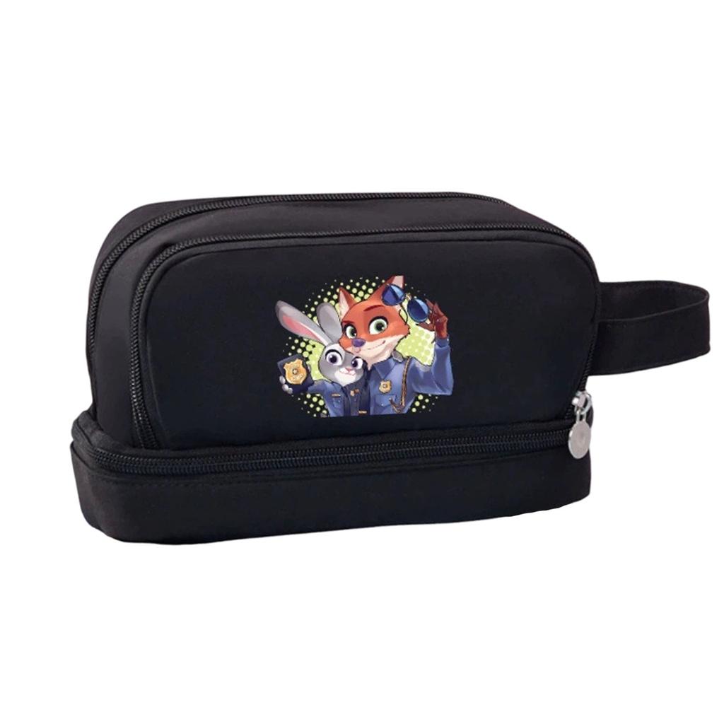 Cartoon Print Three-Layer Large Capacity Pencil Case, Student Stationery Storage Bag