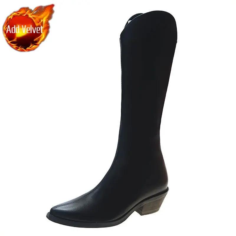 Knee High Shaft Shoes Woman Leather Large Size Warm Long Boots for Women New In Trend 2025 Sale Y2k Gyaru Quality Spring Goth Pu