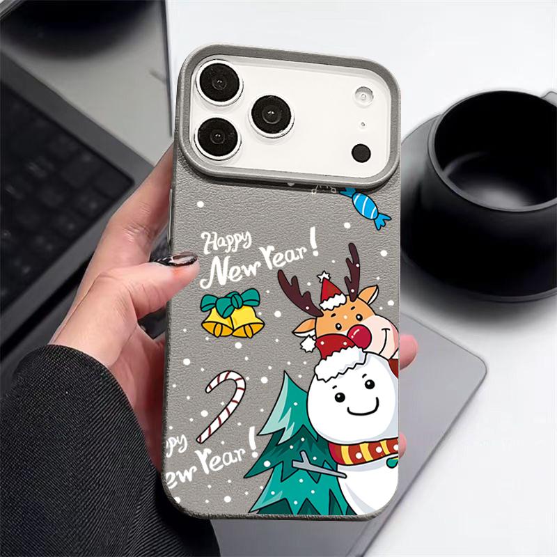 Christmas Deer Pattern Phone Case For iPhone Air 17 16 Pro Max 15 14 13 12 Pro Max 11 16e Shockproof Soft Silicone Leather Texture Cover