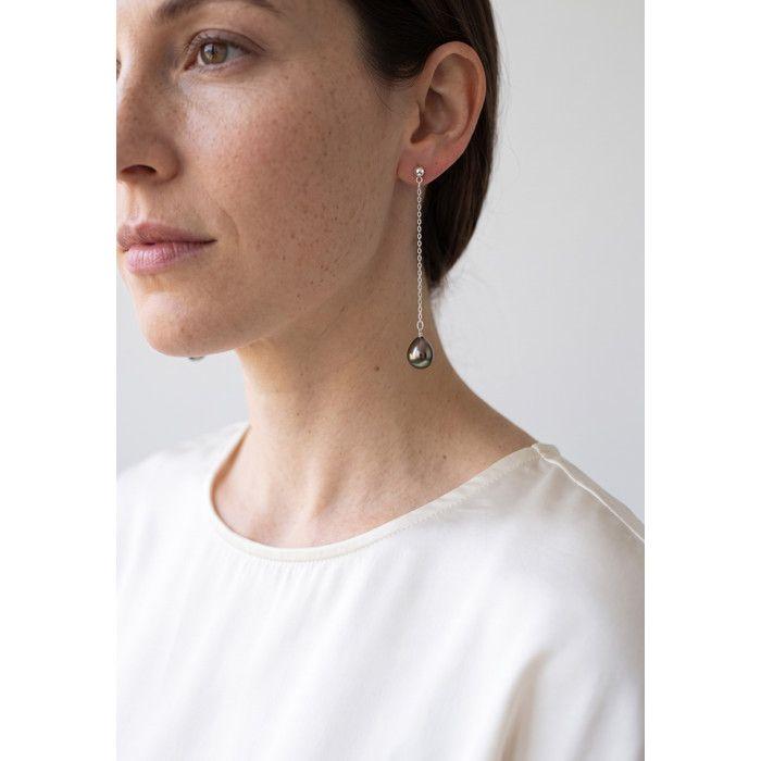 Boucles d'Oreilles Pendante - Pearls & Colors - 5 cm - Perles de Tahiti 8-9 mm - Argent 925 - Garantie 2 ans