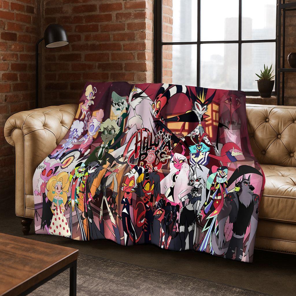 3D H-Helluva Boss Blitzo H-Hazbin Hotel Cartoon Flannel Blanket,Cozy Soft Throw Blanket for Home Bedroom Bed Sofa Cover Gift Kid