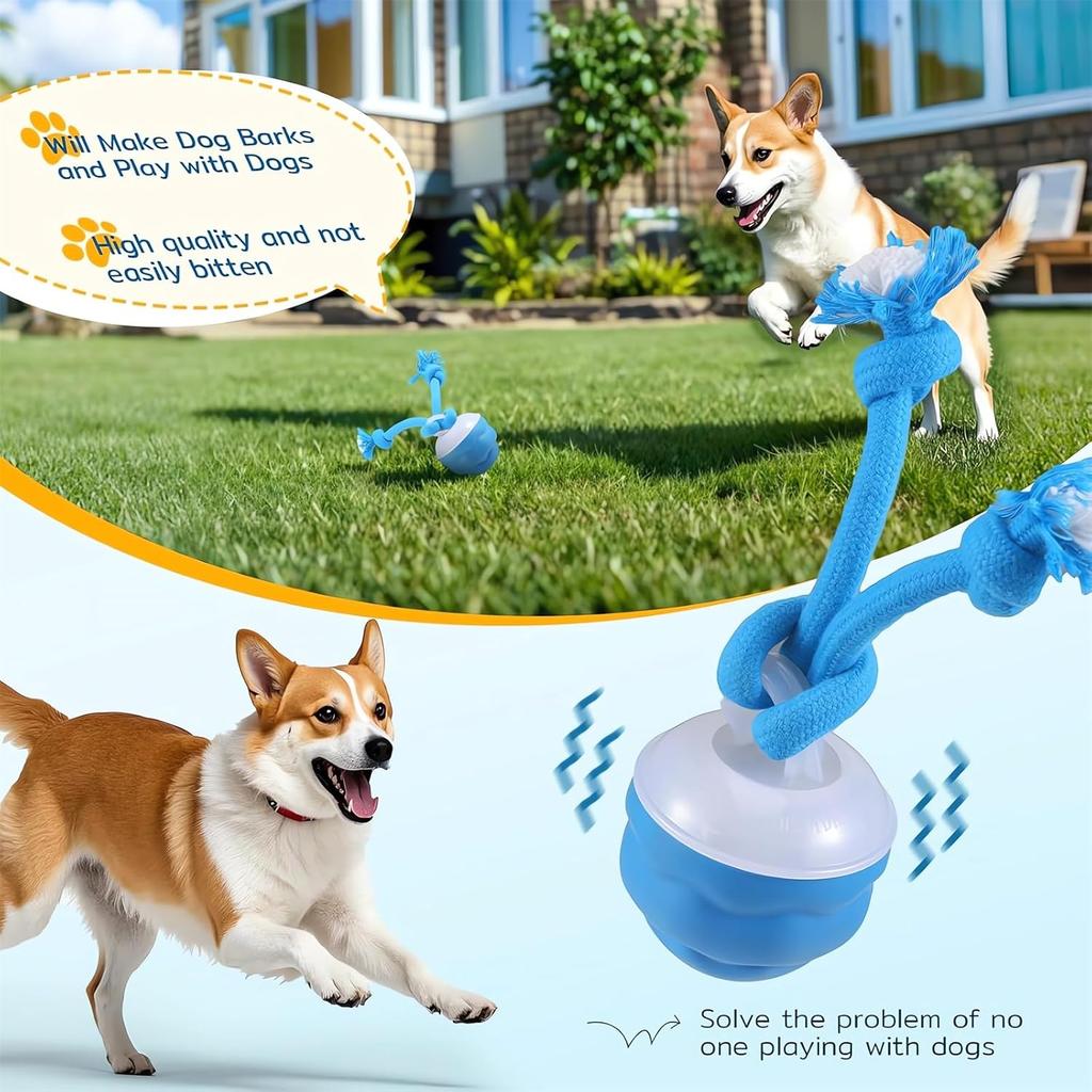 Interactive Smart Dog Ball Toy with Rope, Automatic Moving Rolling Bouncing Pet Toy, USB Rechargeable for Puppies & Dogs