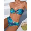 Swimsuit Women's New Print Tube Top Gathering Swimsuit High Waist and Thin Sexy Split Bikini Beach Vacation Swimsuit