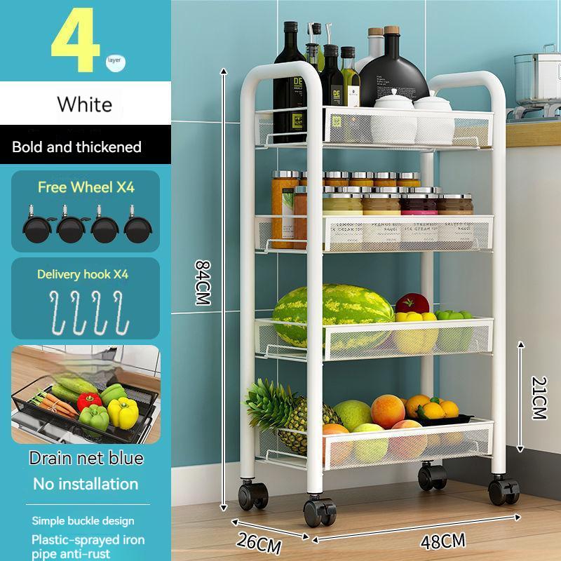 45-уровневая мобильная тележка для ванной комнаты стеллаж для хранения органайзера для игрушек прикроватная полка для хранения в спальне кухонные аксессуары White 4-tier 14667₽