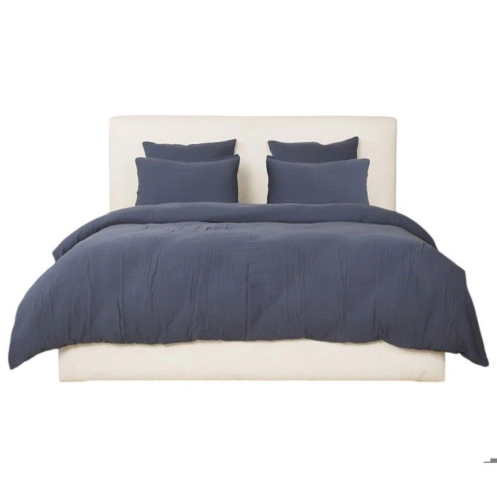 Housse de couette + taies gaze de coton lave 240 x 260 cm Douceur bleu petrole