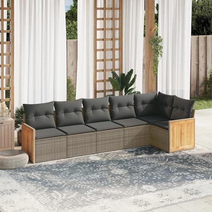 VidaXL Salon de Jardin avec Coussins 6 pcs, Canapés de Terrasse, Ensemble de Meubles de Patio, Mobilier d'Extérieur, Gris 3227670