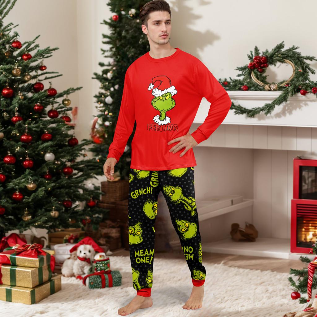 Family Matching Pajama Set with Printed Long Sleeve Top and Pants for All Ages