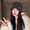 Koreanischer Blogger Strickmütze mit Bommel Herbst und Winter Ins Großer Kopfumfang Vielseitig Mode Ohrenschutz Strickmütze