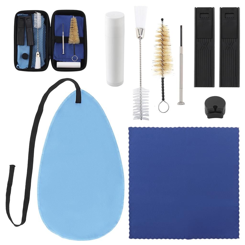 10 Pcs Clarinet Cleaning Kit All In 1 Maintenance Care Set with Inner Cloth Mouthpiece Brush Cork Grease Storage Case