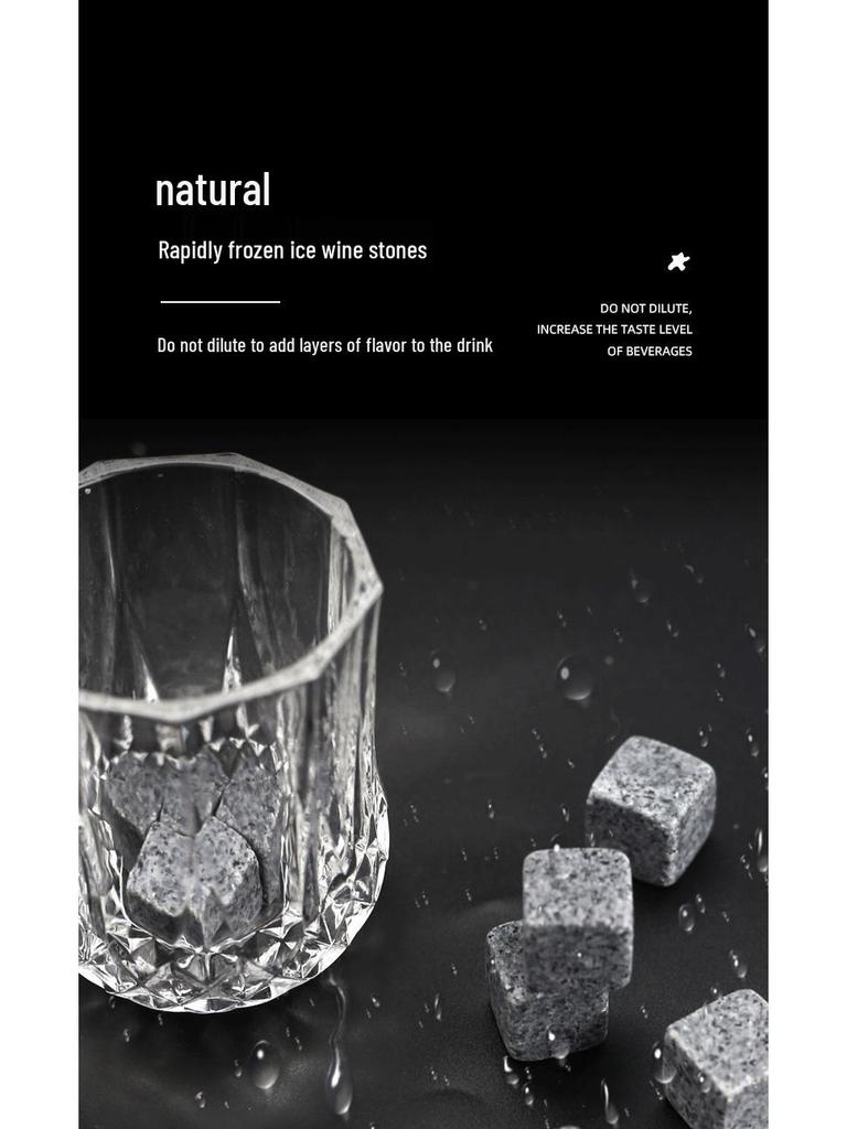 Whiskey Kühlsteine Geschenkset: Naturstein Eiswürfel in Holzbox