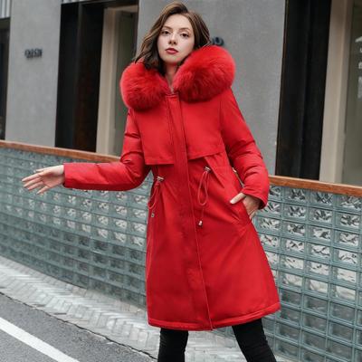 Parka de damă căptușită cu fleece, groasă, cu glugă pufoasă din blană artificială, jachetă de puf cu buzunare, iarnă, călduroasă, cu șnur, palton sherpa