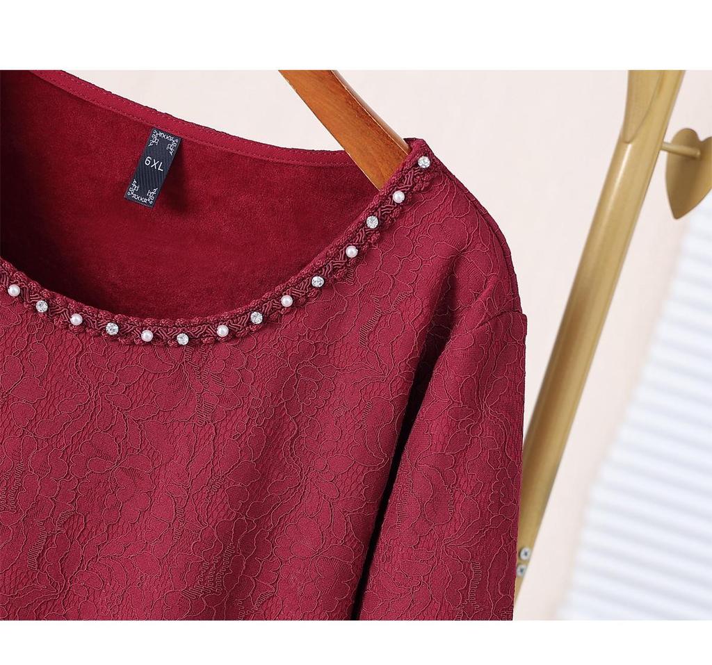 Plus Size Women's Winter Lace Dress with Fleece Lining – Elegant, Slimming, and Warm