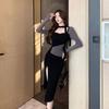 Spice Girl Pure Desire Square Neck Split Dress Autumn New Women's Clothing Waist Splicing Hip Wrap Medium and Long Dress