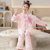Girls Cotton Pajama Set With Collar Long Sleeve Cartoon Print Fall Kids Sleepwear Comfortable Home Outfit