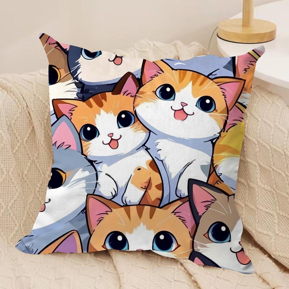 Overlapping cats Cushion Cover Pillowcase Ultra Soft Skin Friendly Fabric Cloud Like Comfort Concealed Zipper