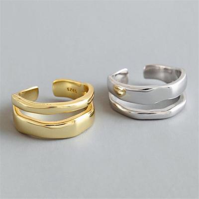 New Fresh Simple Irregular Double-layer Smooth Wave 925 Sterling Silver Jewelry Personality Geometric Opening Rings   R253