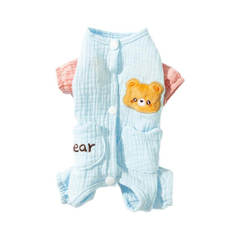 

Spring & Summer Double-Layer Cotton Soft Yarn Dog & Cat Romper - All-Season Pet Apparel For Home Or Air-Conditioned Comfort S синий