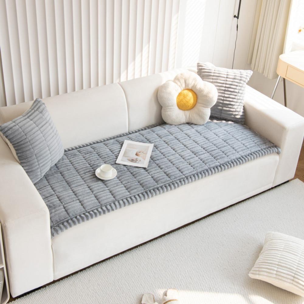 Nordic Square Sofa Slipcover Winter Anti Slip Cushion Thick Fluffy Sofa Cover for Cozy Home Decor