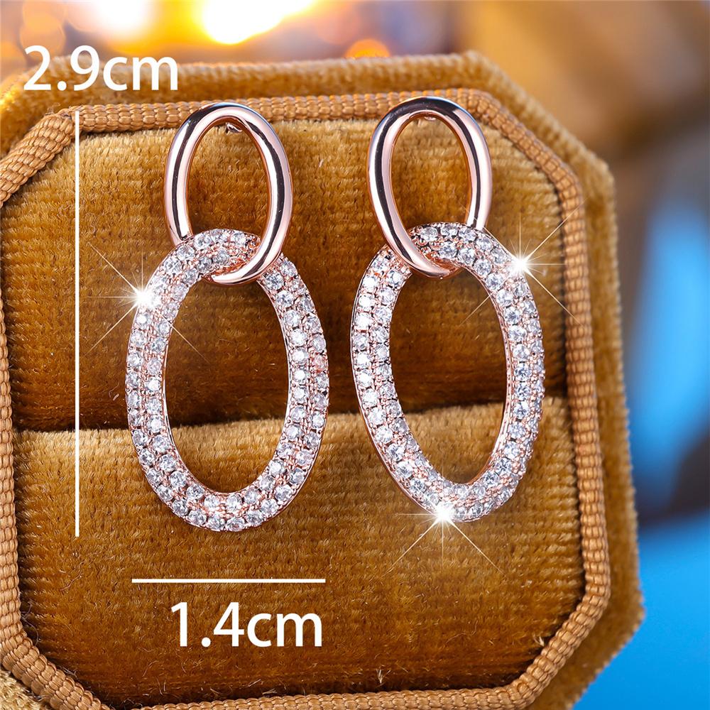 Cute Female Crystal White Black Zircon Stud Earrings Vintage Rose Gold Color Party Wedding Jewelry For Women