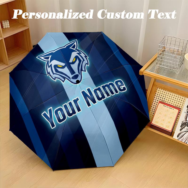Warrington Wolves Automatic 8‑ribs Umbrella, Custom Name Text Personalized Folding Umbrella Rain Sun Gift