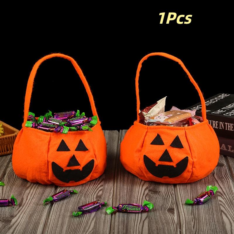 Halloween Pumpkin Candy Bags Decoration Props Portable Trick Or Treat Holder Handbag Basket Party Favor Holders For Children