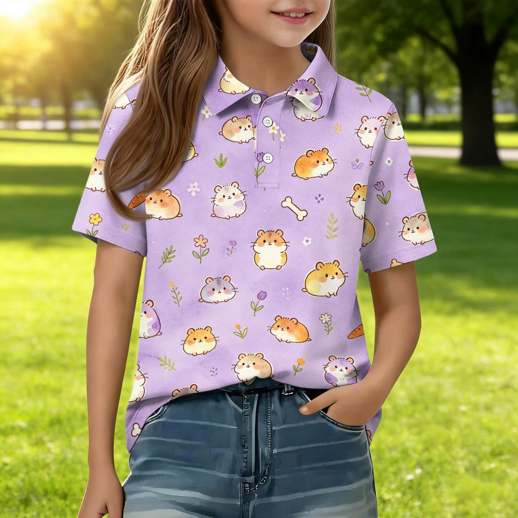 Kids Casual Short Sleeve Polo Shirt with Animal Print Soft Breathable Fabric Comfortable Fit Lightweight Design for Everyday Wear