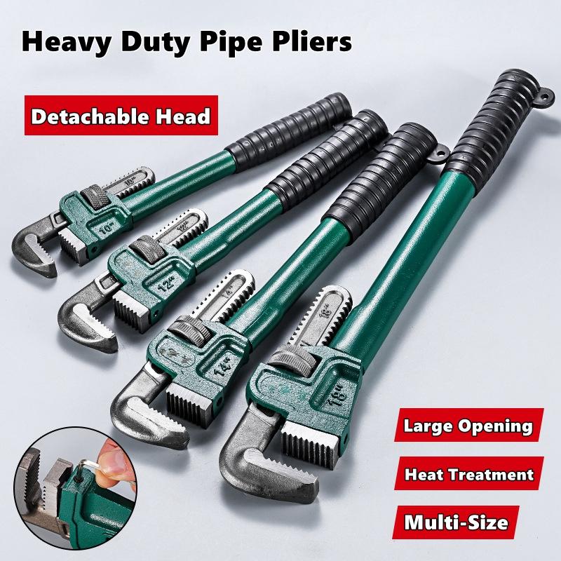 Heavy Duty Carbon Steel Straight Pipe Wrench 10", 12", 14", 18" Pipe Plier Universal Industrial Adjustable Plumbing Hand Wrench
