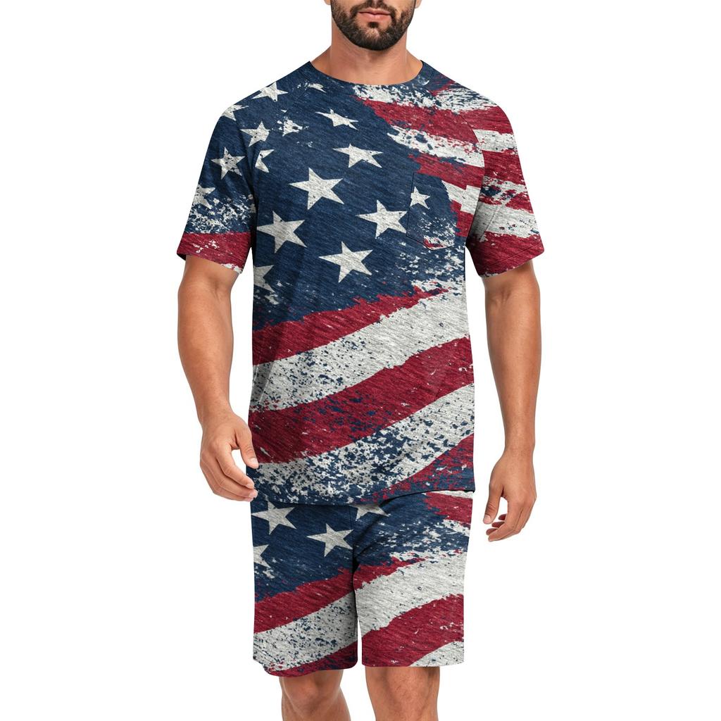 Conjunto de Pijama de Verano para Hombre Top de Manga Corta y Pantalones Cortos Tejido Suave Cómodo Transpirable Ligero Ropa de Casa Conjunto de Pijama