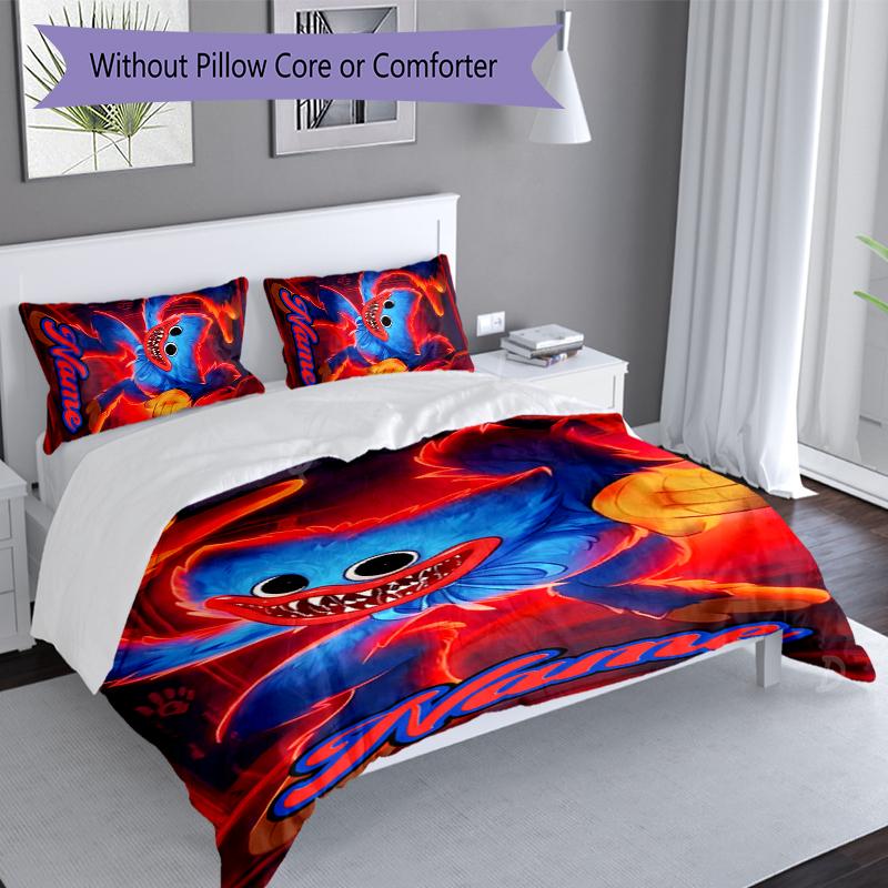 3pcs Custom Name Poppy Playtime Bedding Set,Includes 1 Duvet Cover and 2 Pillowcases,All-season Bedroom Decor