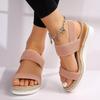 Plus Size Elastic Band Wedge Sandals, Women's Summer 2025, Slip-on Thick Sole Open Toe Sandals