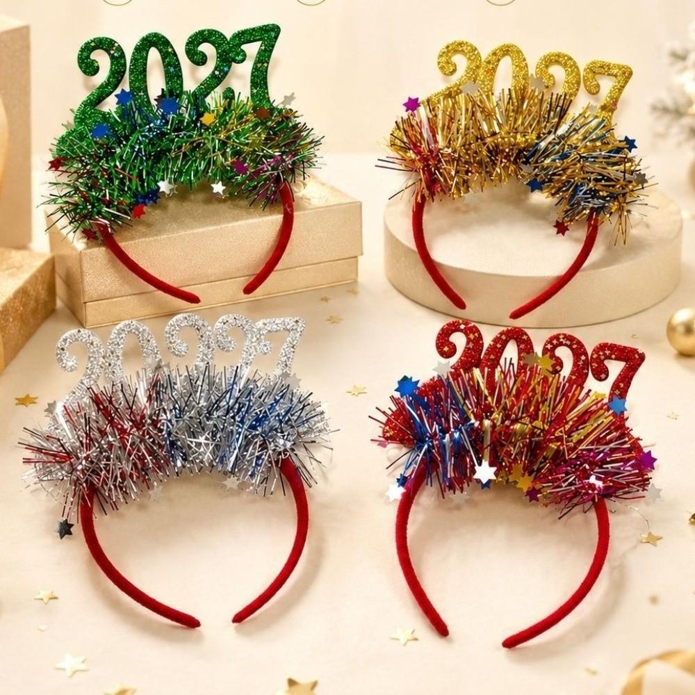 Creative Light‑Up 2027 New Year Headband Glitter Star Tinsel Christmas Head Hoop Flexible Colorful Party Hair Accessory Carnival