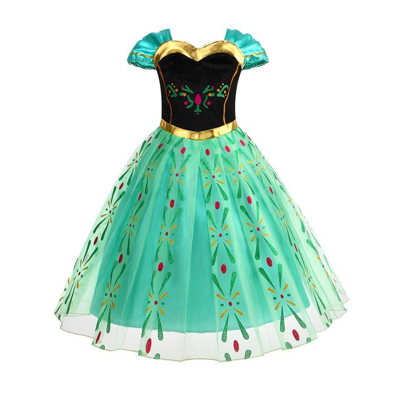 Green Pleated Skirt Frozen Girls' Performance Dress