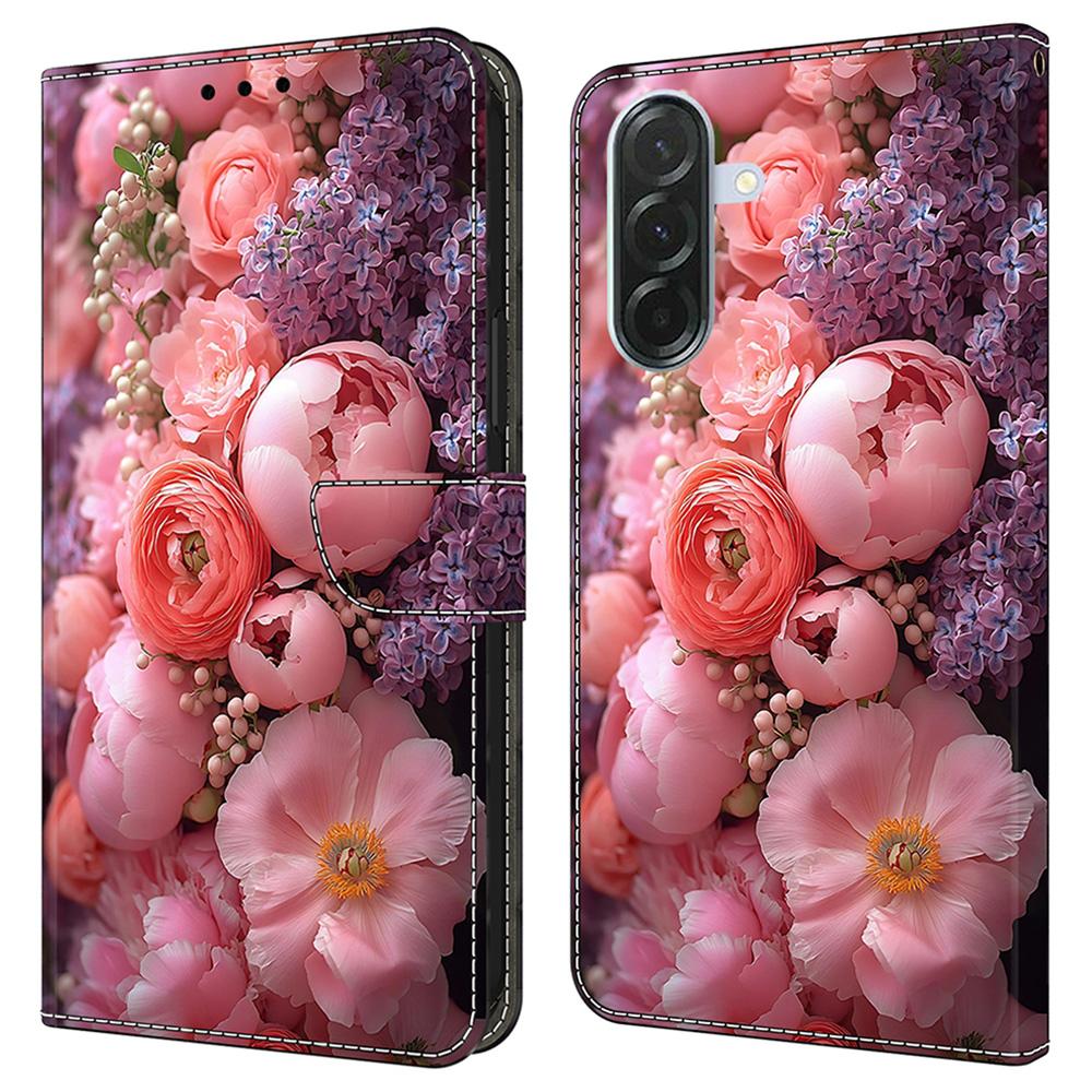 Kožené pouzdro pro Samsung Galaxy A16 5G/4G s potiskem vzoru, peněženkou a stojánkem, flipový kryt na telefon