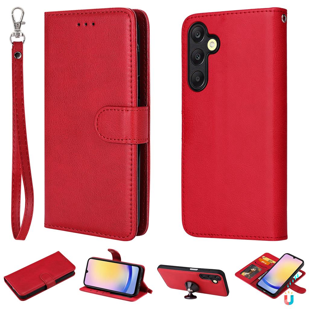 For Samsung Galaxy A25 5G (Global) (161.0 X 76.5 X 8.3mm) Case 2 In 1 Detachable Magnetic Leather Wallet Mobile Cover with Strap