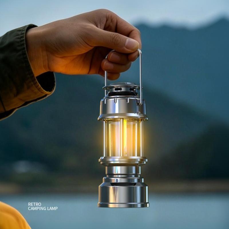 Portable Rechargeable LED Camping Lantern 3 Adjustable Brightness Modes Waterproof 10H Runtime with Metal Hook