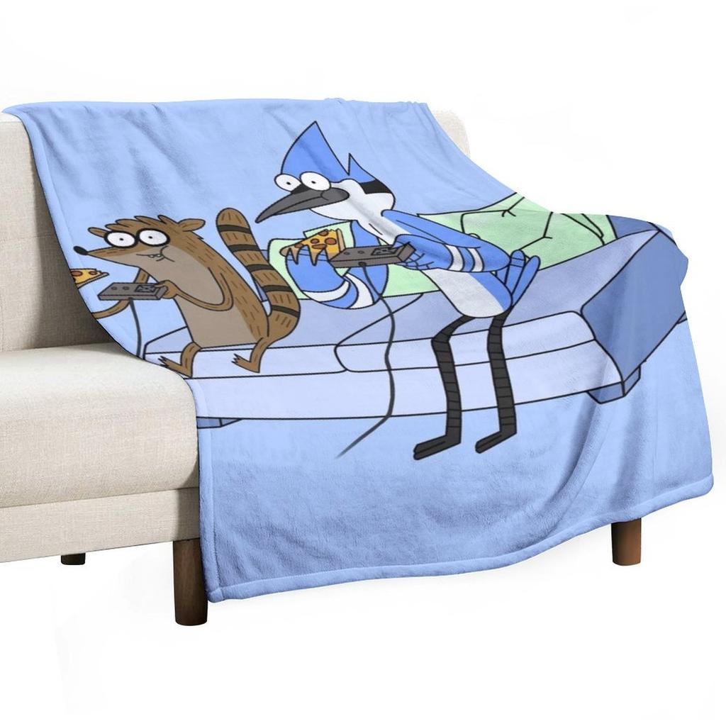 Mordecai and Rigby Pizza and Video Games Throw Blanket Cute Furry Thermal bed plaid Blankets
