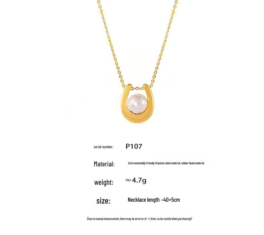 Geometric Heart Faux Pearl Pendant Necklace in 18k Gold-Plated Titanium Steel