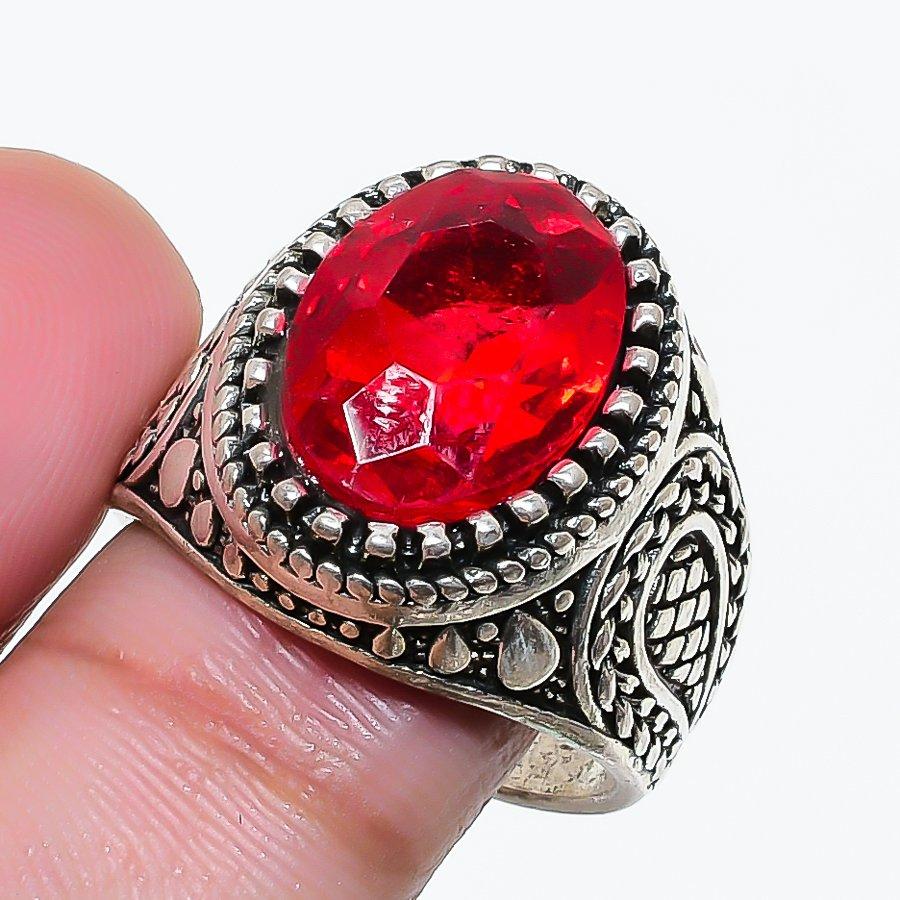 Natural Garnet Gemstone Handmade 925 Sterling Silver Jewelry Ring Size 7.5 AR-18259