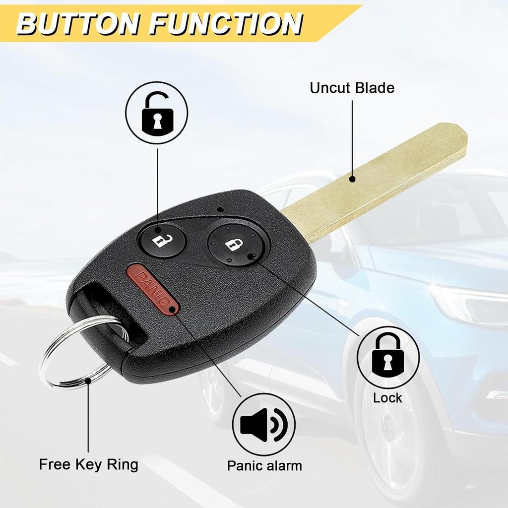 Key Fob for 08-12 Honda Accord/ 07-13 CRV/ 11-15 CR-Z/ 09-13 Fit/ 10-14 Insight Car Keyless Entry Remote Control, MLBHLIK-1T, 3 Buttons, 2Pcs